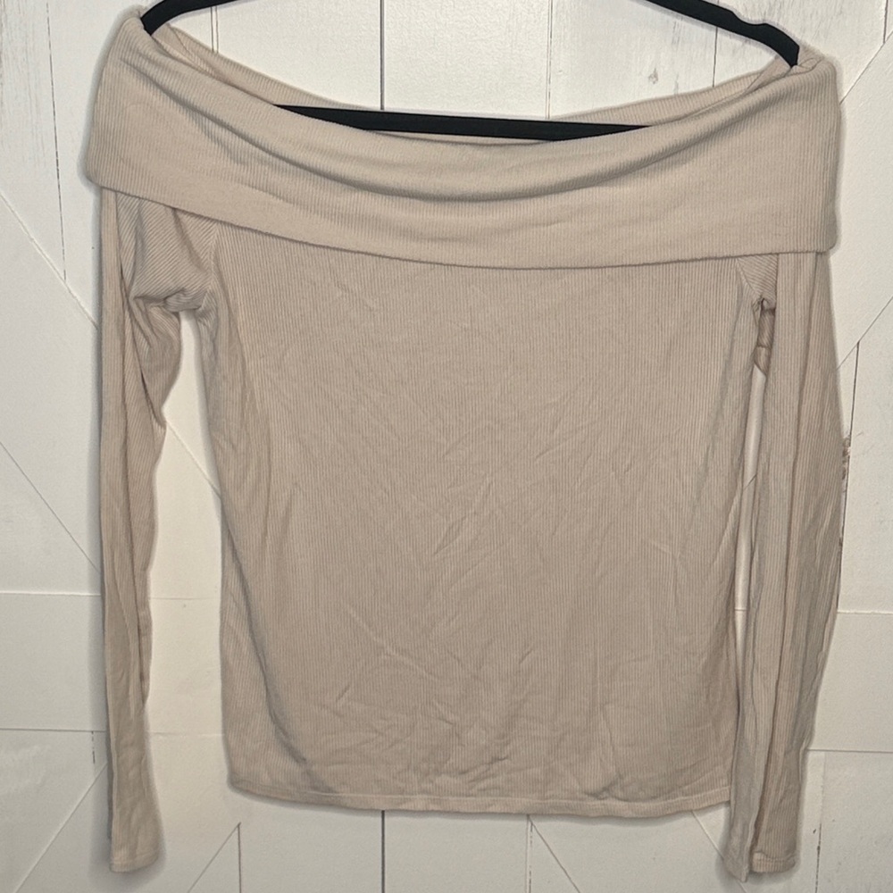 Be Cool Cream Off Shoulder Long Sleeve Top